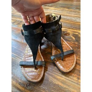 Sam Edelman Grenna Black Suede Leather Gladiator Sandals Triple Buckle Womens 7M